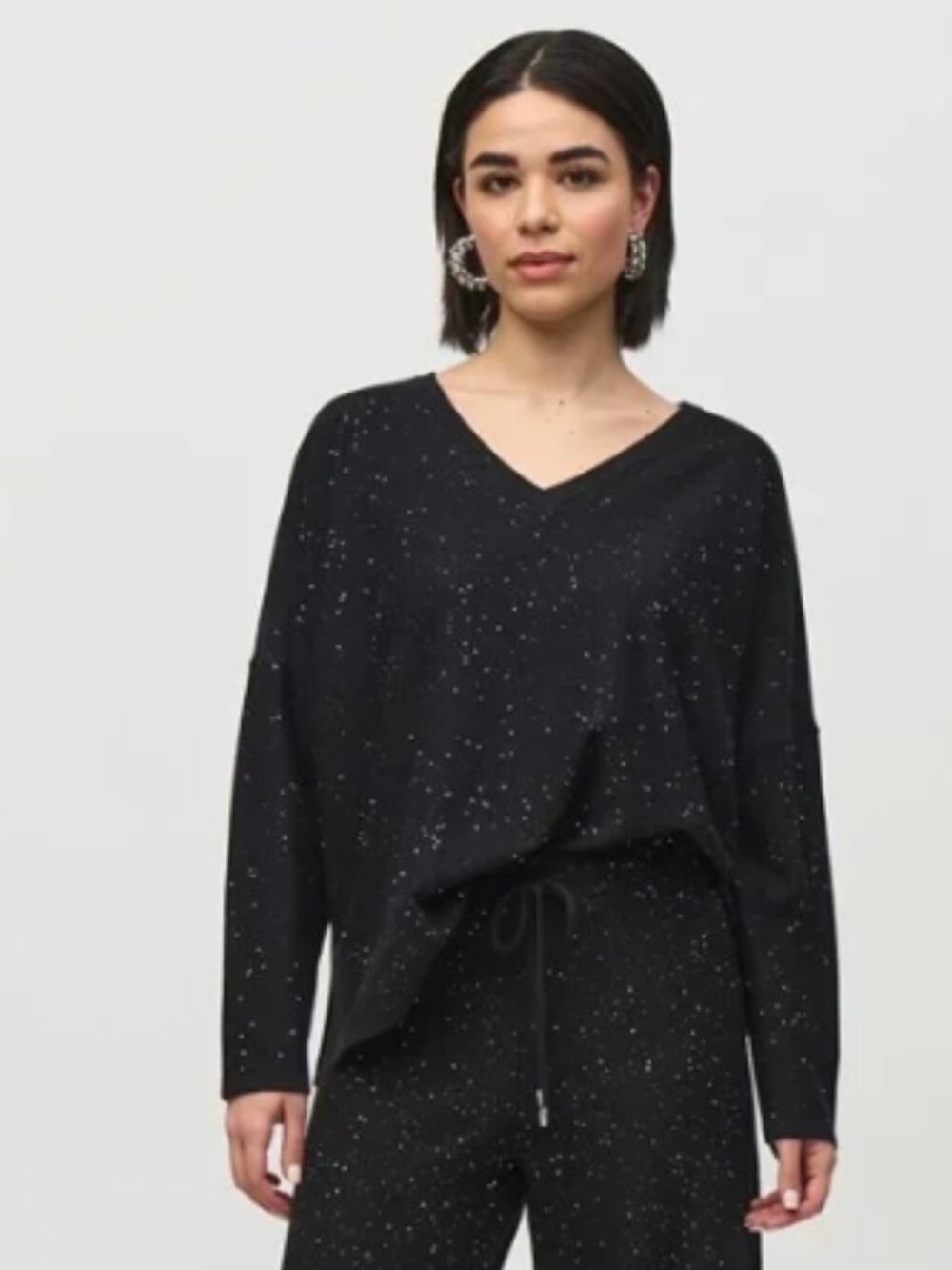 NWT! Joseph Ribkoff Sequin Sparkle Knit Boxy Top Black Size Medium RET $155